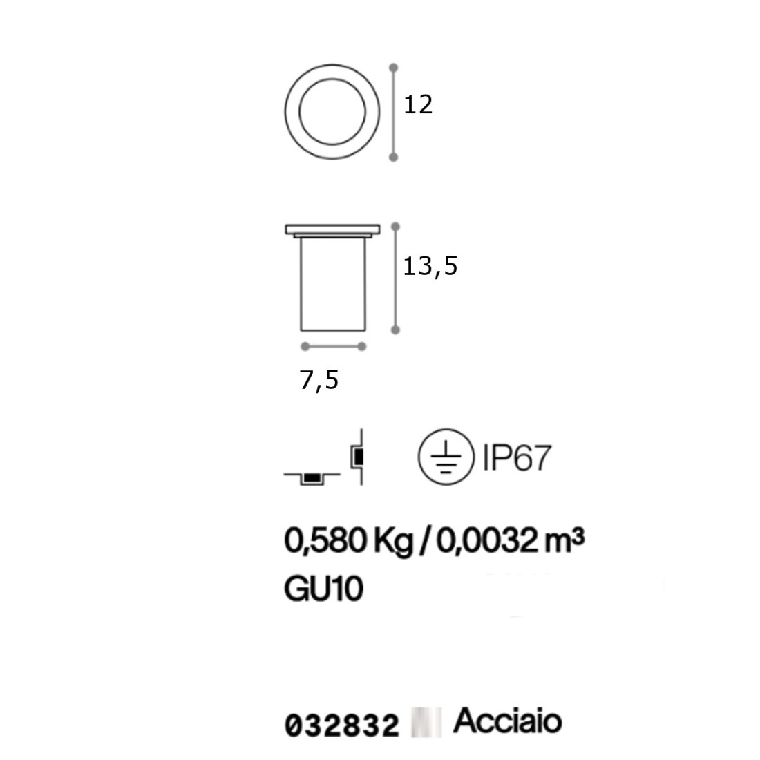 Faretto incasso Ideal Lux PARK ROUND SMALL PT1 032832 GU10 LED