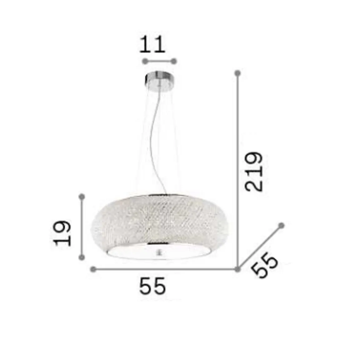 Suspension moderne en cristal, 10 lumières E14 max. 40W.