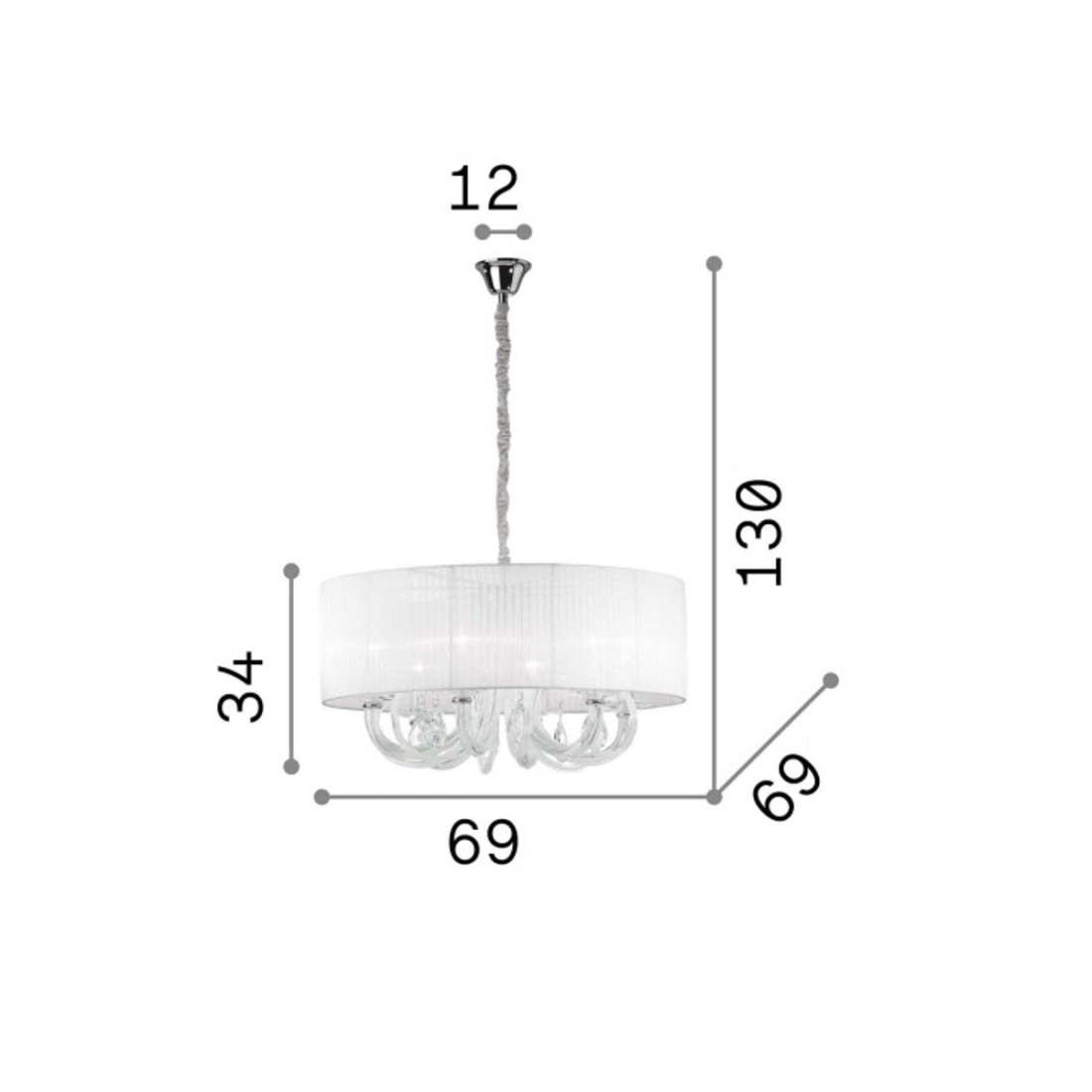 Lustre avec chapeau en organza, verre, cristal. E14 max. 40W.