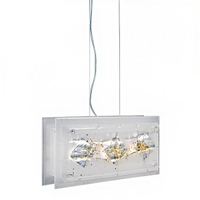 Lampadario vetro foglia argento-ambra Familamp MIAMI 309 SP E27 LED lampada soffitto moderna artigianale
