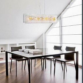 Lampadario vetro foglia oro 24K-ambra Familamp MIAMI 309 SG E27 LED lampada soffitto moderna artigianale