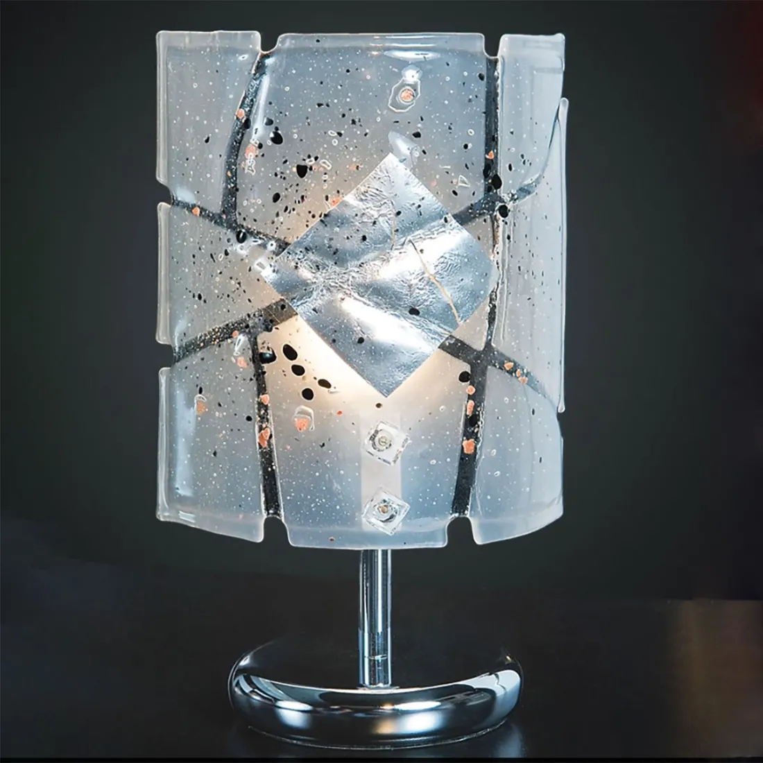 Abat-jour vetro foglia argento-nero Familamp MIAMI 309 LP