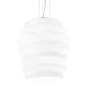 Lustre moderne en verre ondulé soufflé blanc. E27. LED.