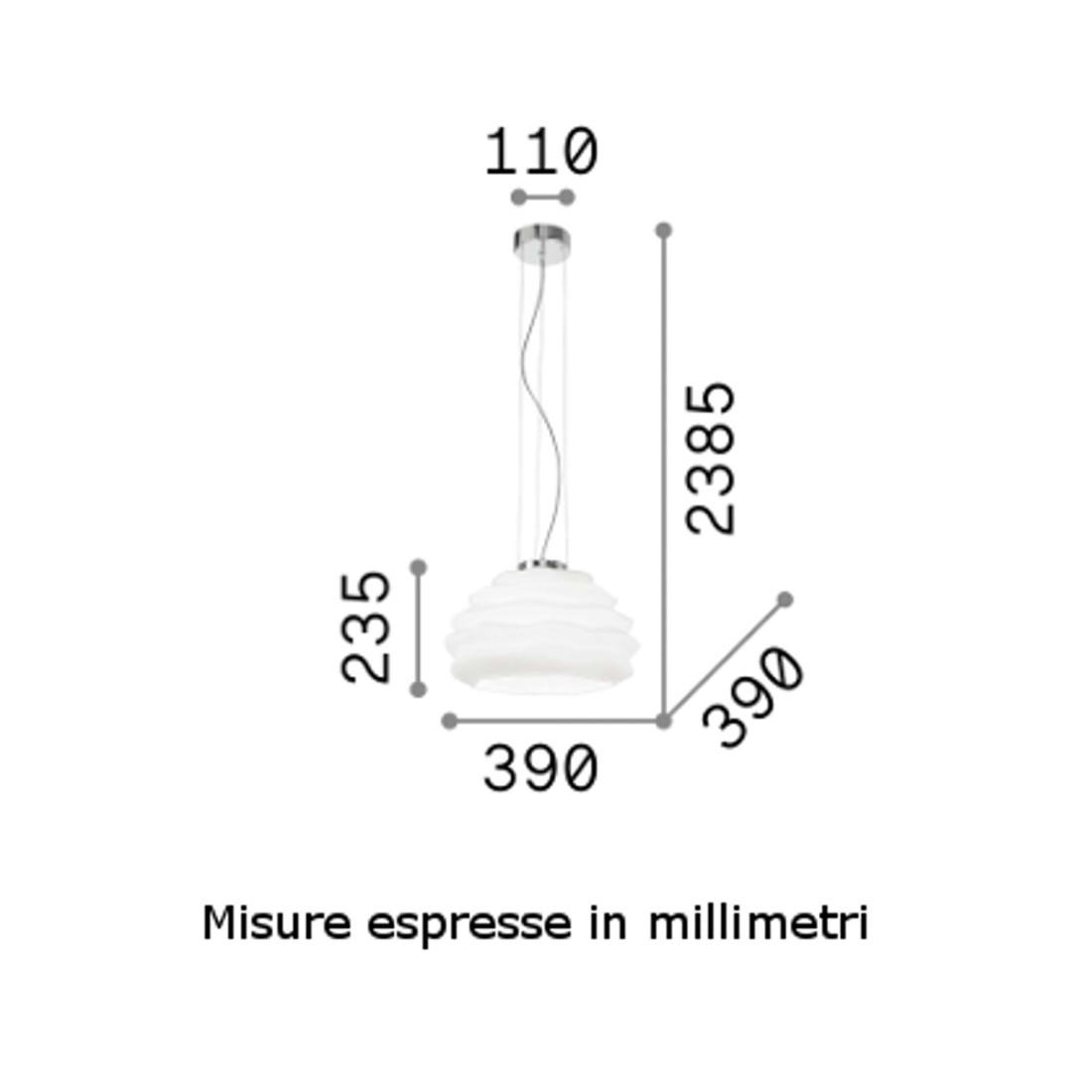 Lustre moderne en verre ondulé soufflé blanc. E27. LED.