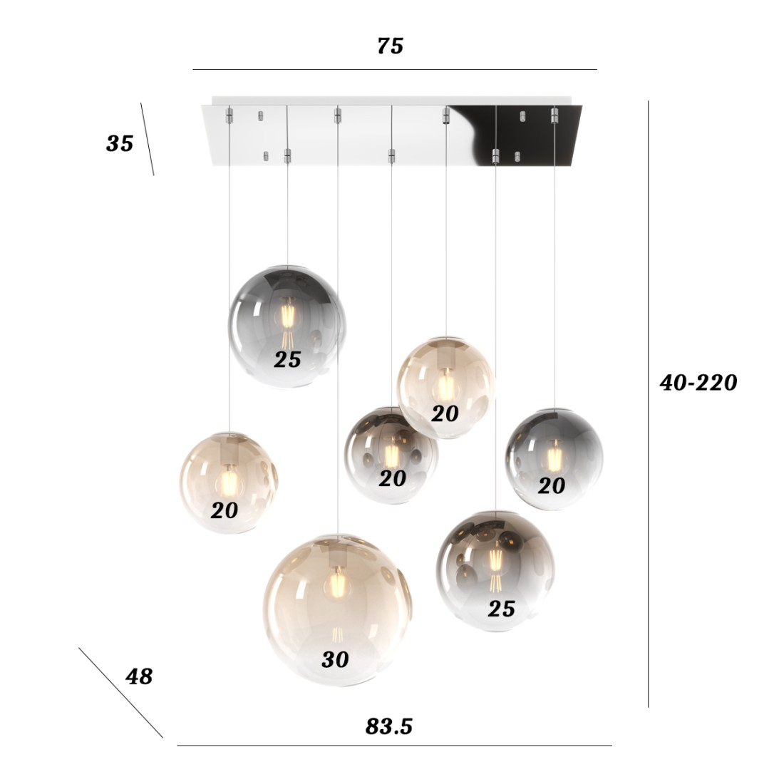 Moderner Kronleuchter Top Light BIG ECLIPSE 1194 CR S7 RMIX MC