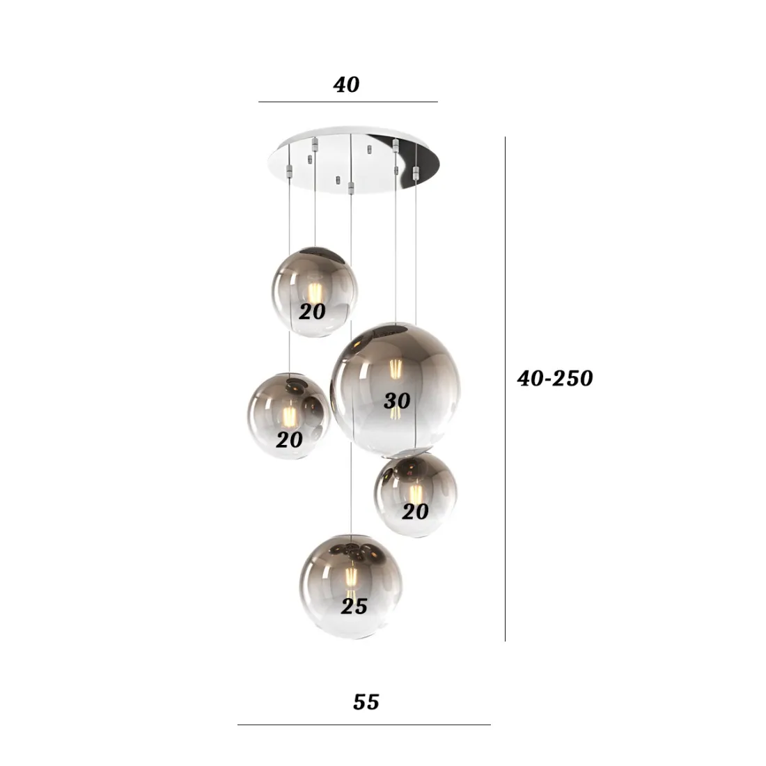 Lustre moderne Top Light BIG ECLIPSE 1194 CR S5 TMIX BR