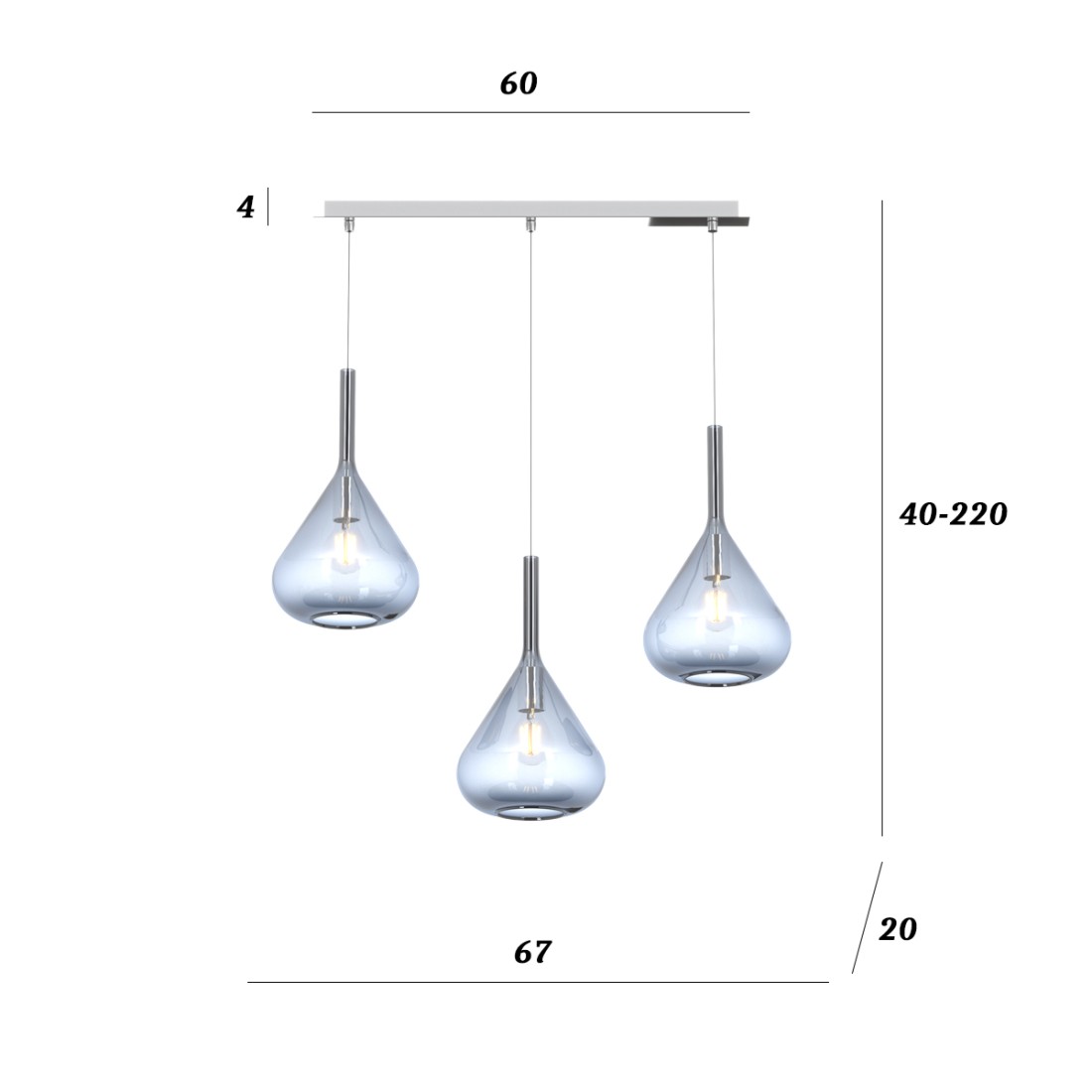 Top Light lustre moderne KONA 1177 CR S3 R BL TR