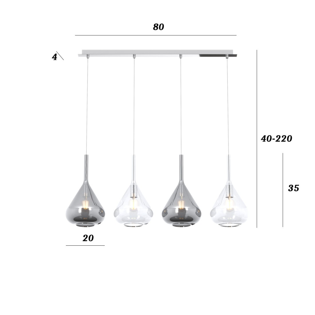 Lampadario Top Light KONA 1177 CR S4 R TF