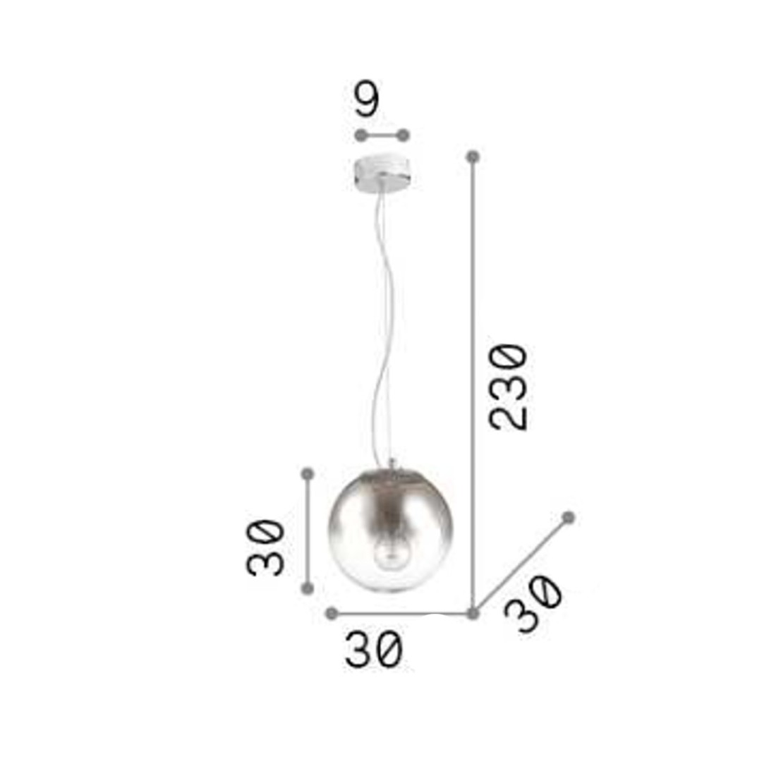 Pendelleuchte 1 Licht, mit Kugel aus verchromtem, schattiertem mundgeblasenem Glas. LED.