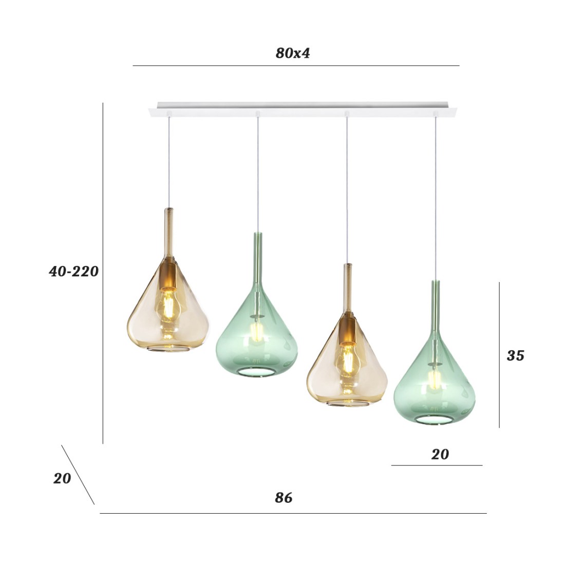 Lampadario Top Light KONA 1177 BI S4 R