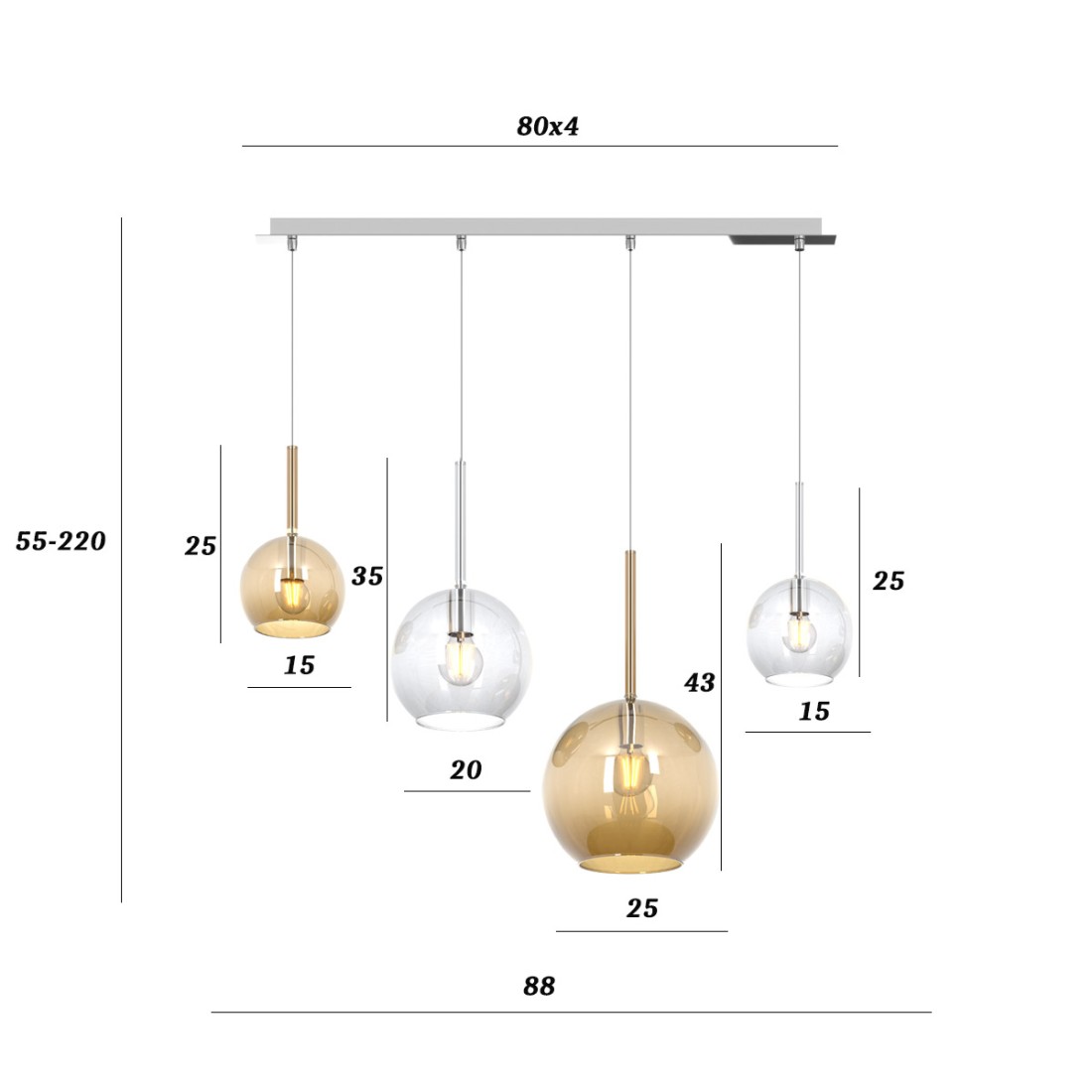 Lustre moderne Top Light FUTURE 1155 CR S4 RMIX TA