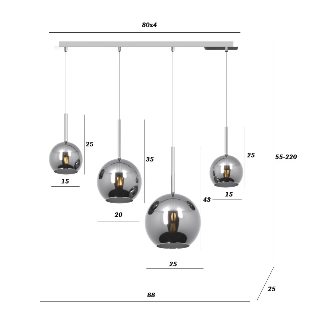 Lampadario moderno Top Light FUTURE 1155 CR S4 RMIX CR