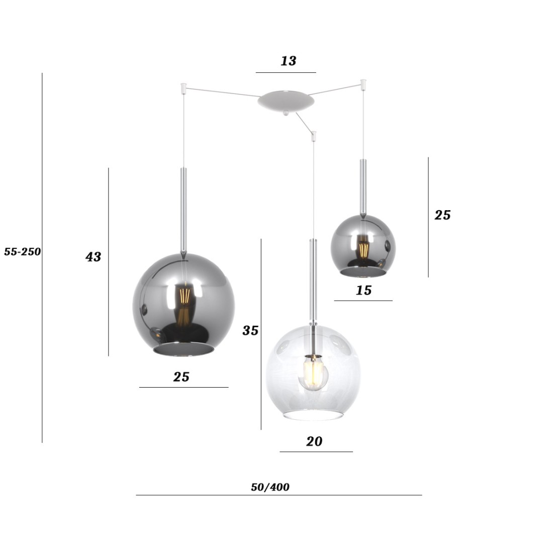 Lustre moderne Top Light FUTURE 1155 BI S3 SMIX TC