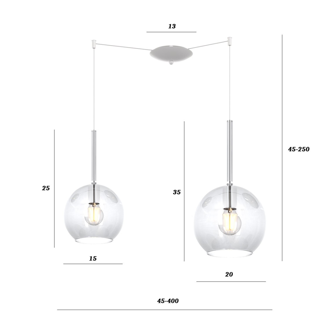 Lampadario moderno Top Light FUTURE 1155 BI S2 SMIX TR