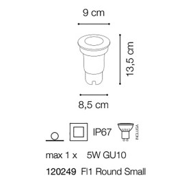 Faretto incasso moderno Ideal Lux GRAVITY ROUND SMALL 120249 GU10 LED IP67