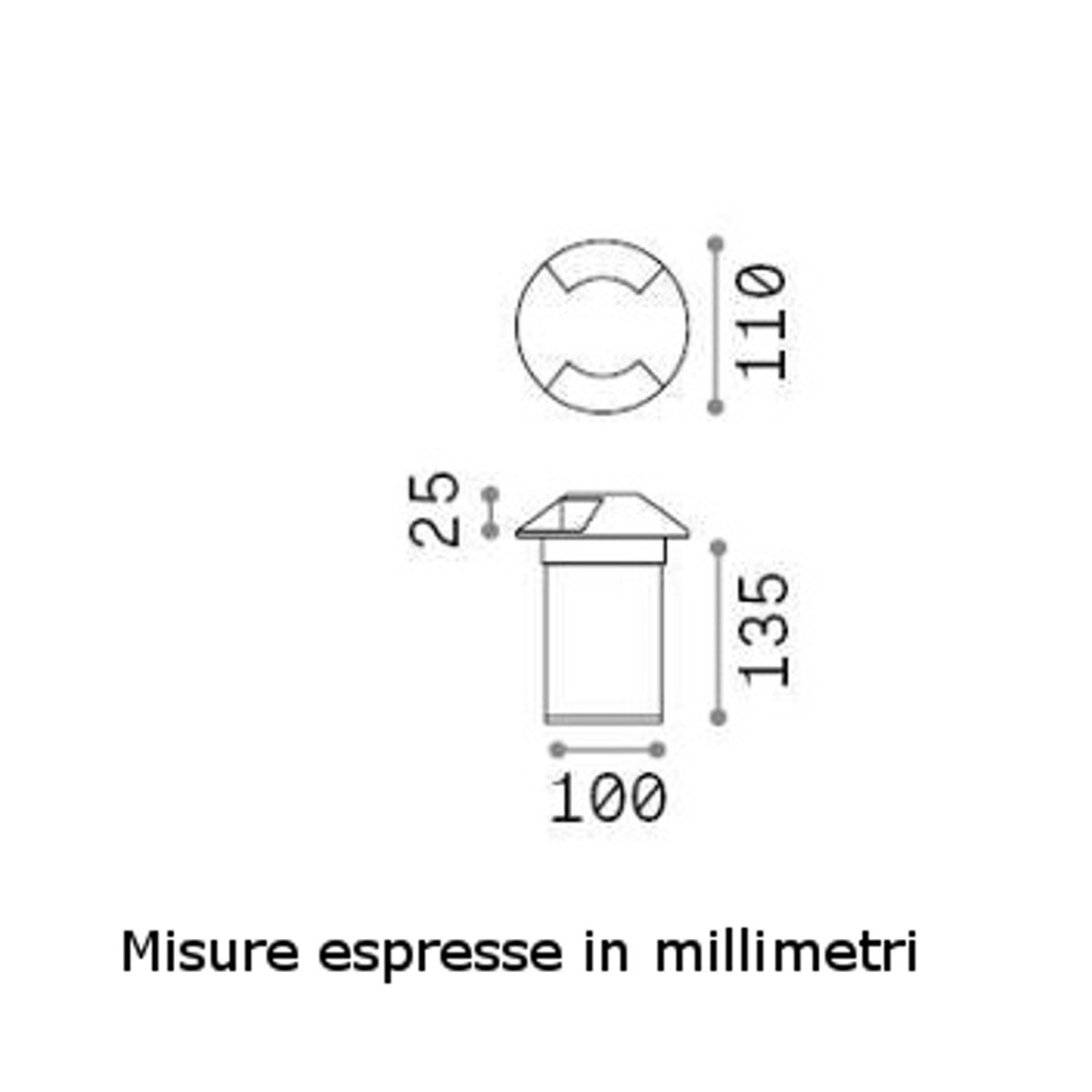 Runder Einbaustrahler für den Außenbereich IP67 mit integriertem LED-Kit aus Stahl.