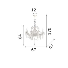 Araña clásica gotas en cristal transparente 8 luces