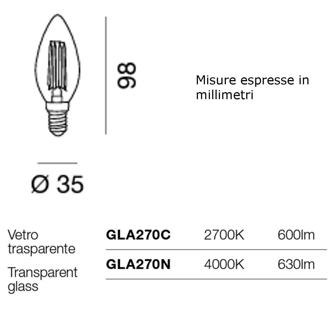 Lampadina oliva a led 6W attacco piccolo E14