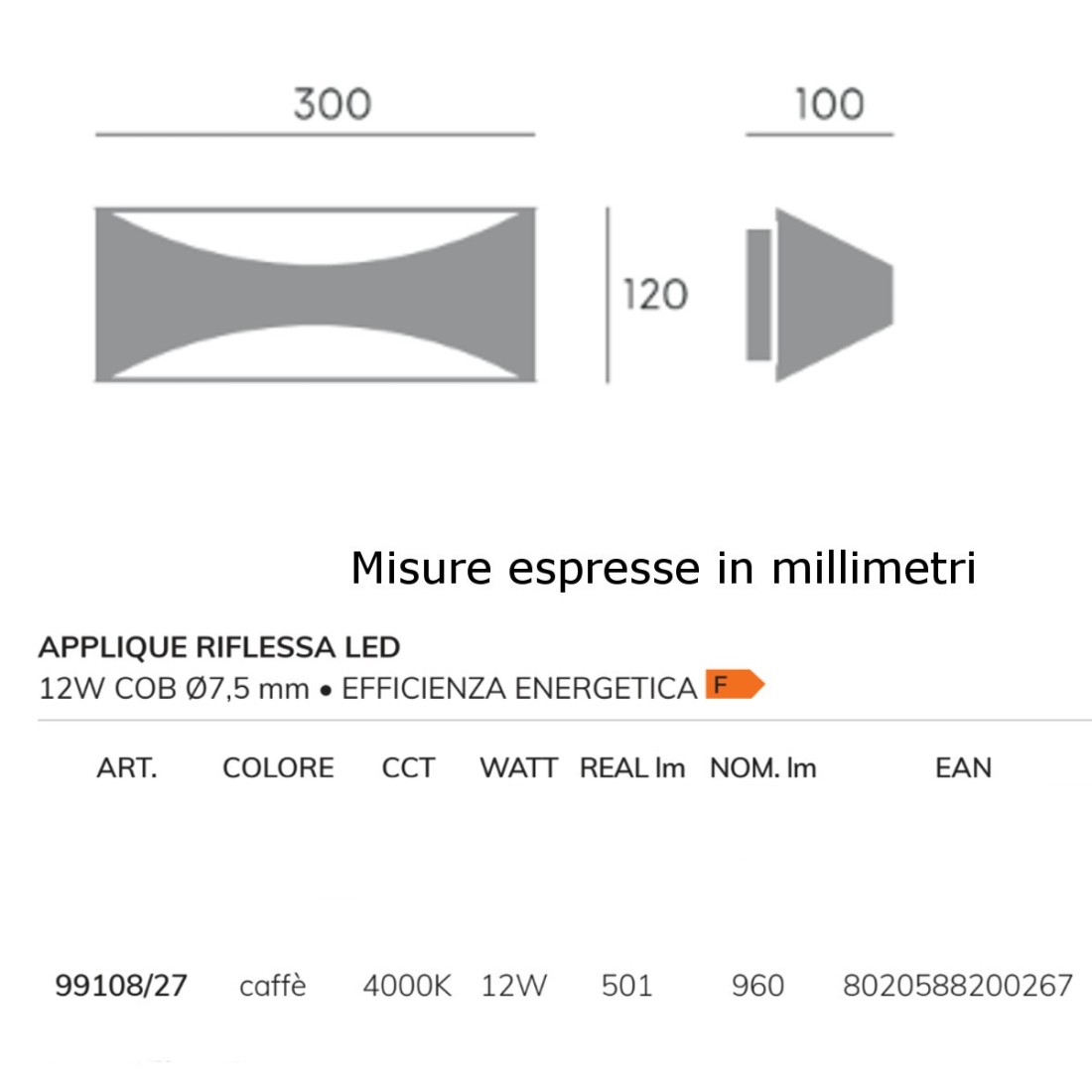 Applique classico Sovil illuminazione MOON 99108 27 LED, IP65