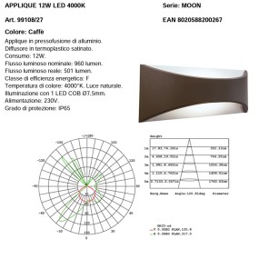 Applique classico Sovil illuminazione MOON 99108 27 LED, IP65