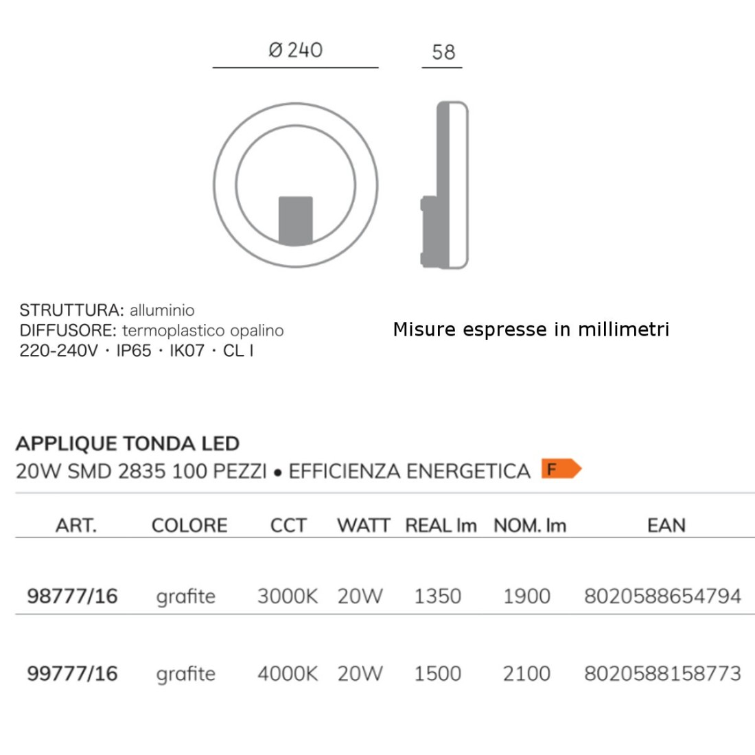 Applique Led esterno moderna Sovil OMEGA 98777 GRIGIO LED