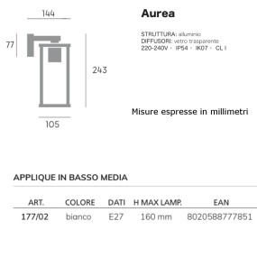 Applique esterno moderna Sovil AUREA 177 02 BIANCO E27 LED