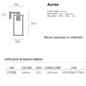 Sovil AUREA 177 02 BLANC E27 LED applique extérieure moderne