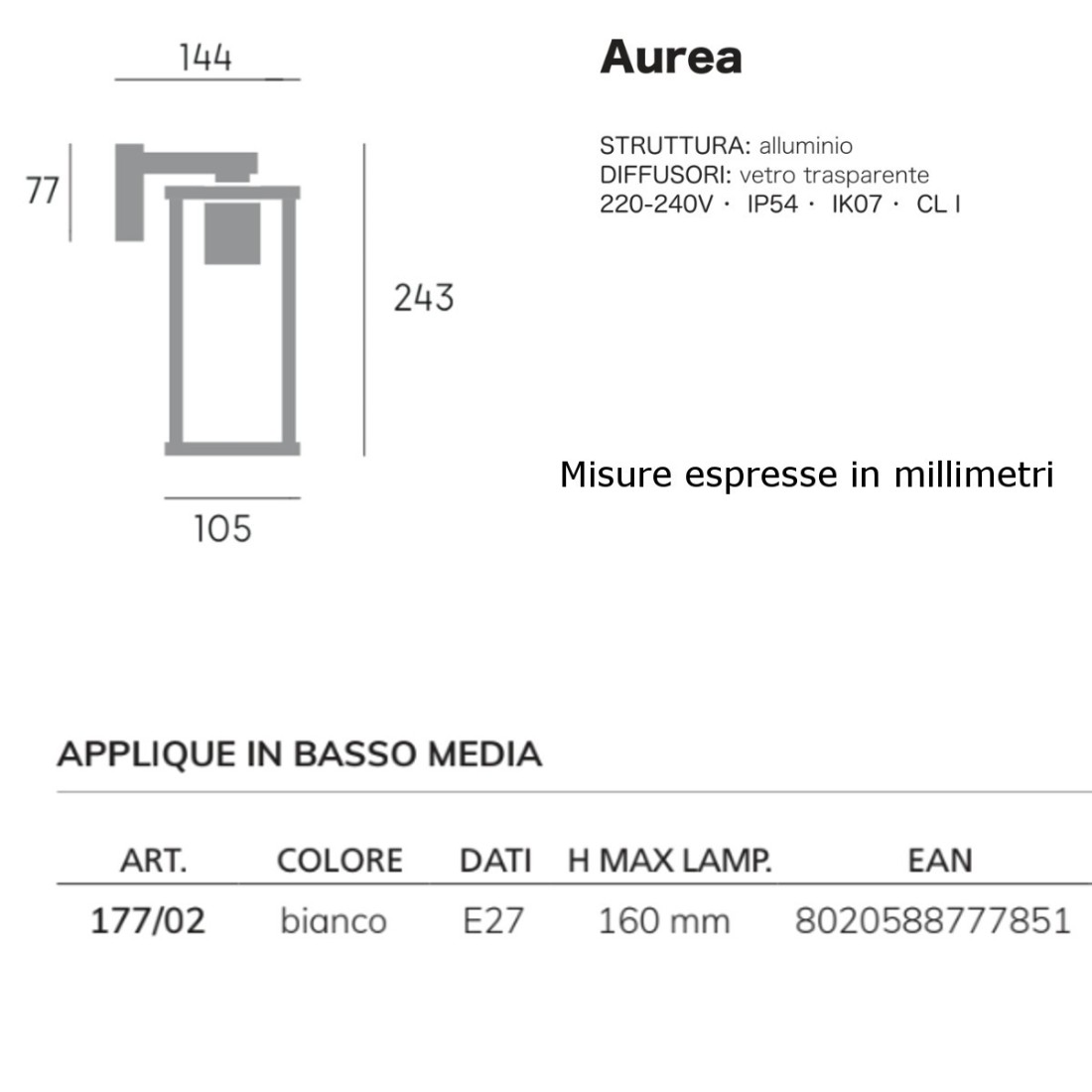 Sovil AUREA 177 02 WEISSE E27 LED moderne Außenwandleuchte