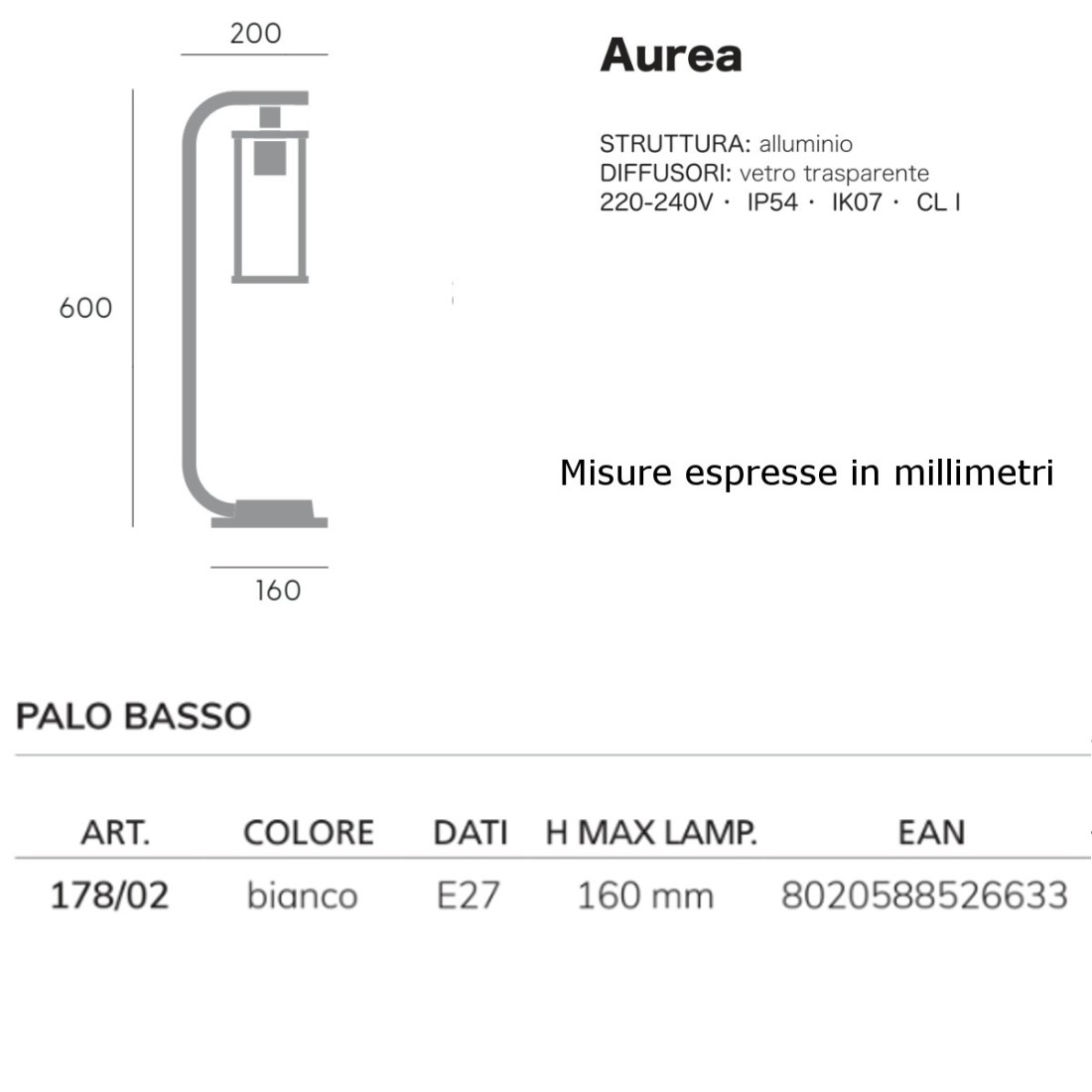 Sovil AUREA 178 02 WEISS E27 LED moderne Außenlaterne
