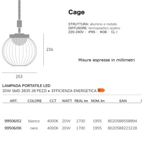 Lampadario esterno Sovil CAGE LED 99506 lampada soffitto sospensione moderna