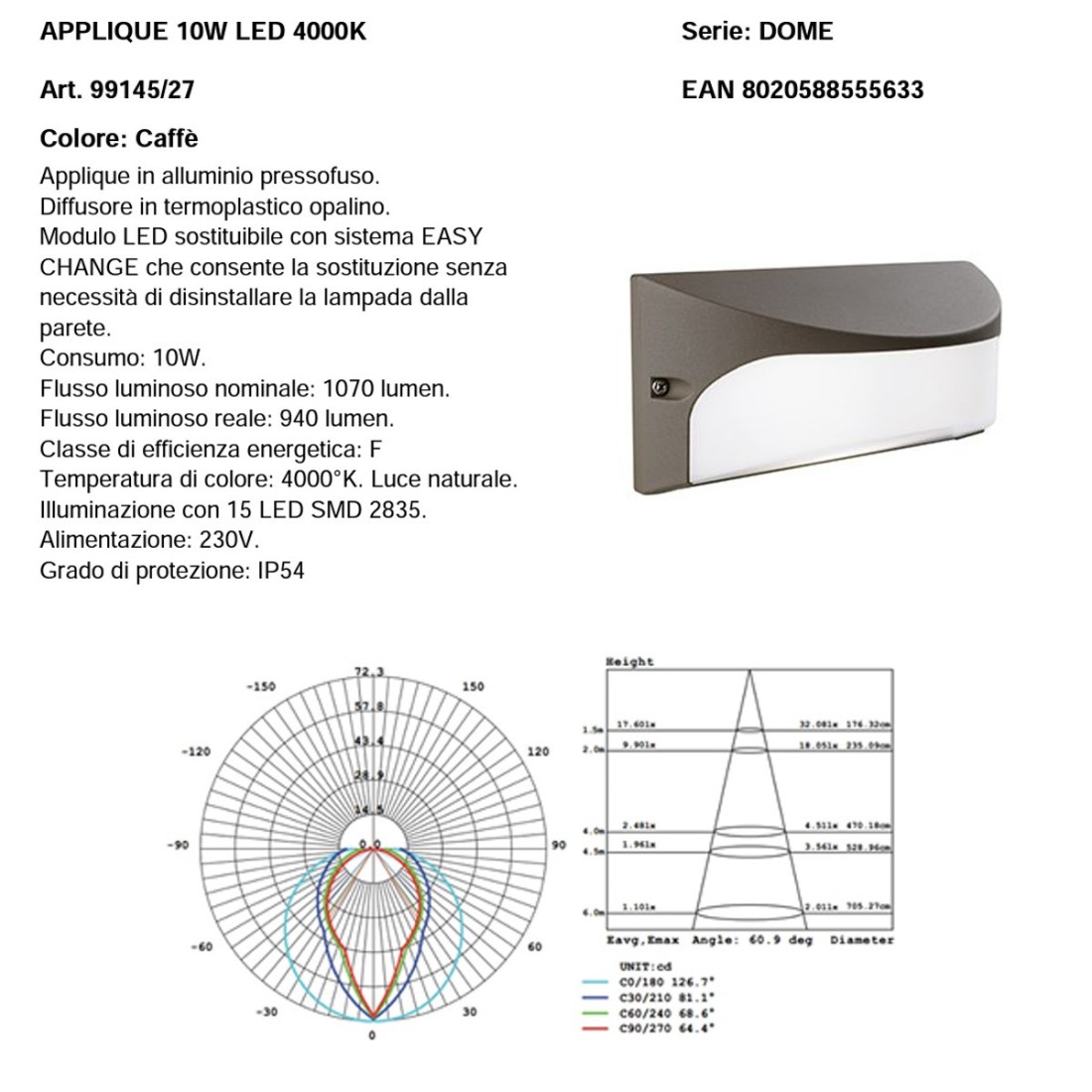 Applique esterno classico Sovil DOME 99145 27 LED