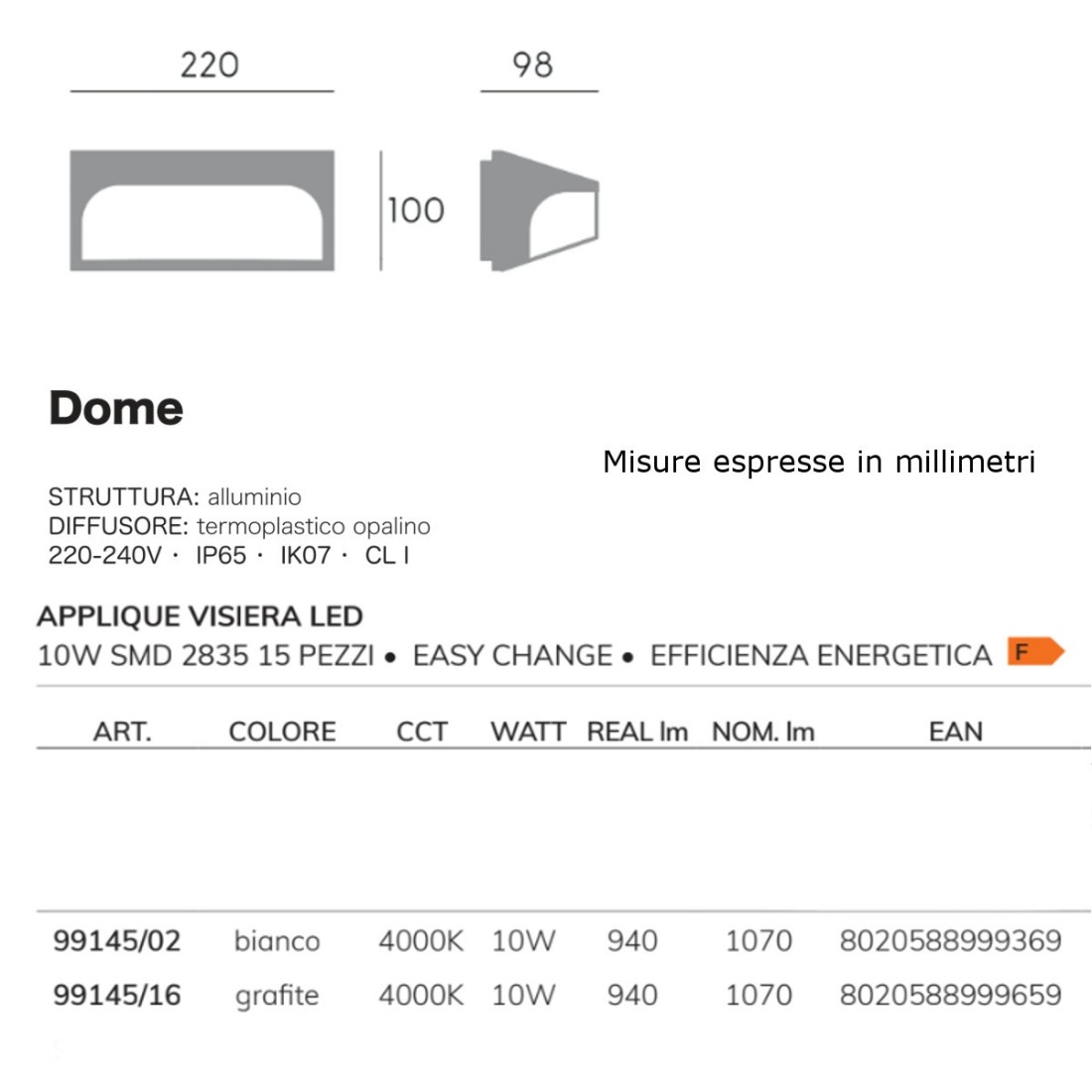 Applique esterno moderno Sovil DOME 99145 LED bianco o grigio