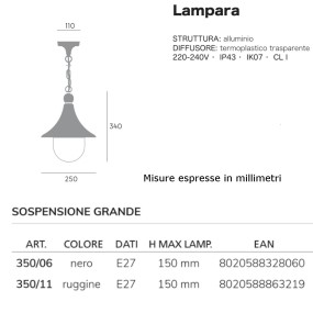 Lampadario classico Livos LAMPARA 350 E27 LED alluminio