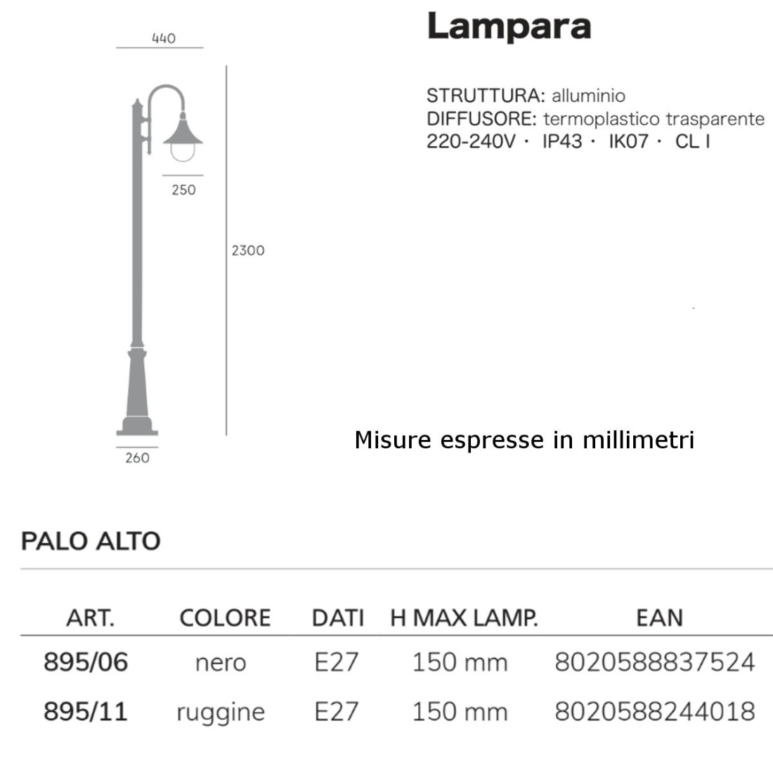Klassische Laterne Livos LAMPARA 895 E27 LED