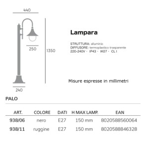 Lampioncino classico Livos LAMPARA 938 E27 LED in alluminio