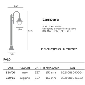 Linterna clásica Livos LAMPARA 938 E27 LED en aluminio