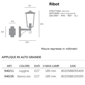 Aplique clásico Livos RIBOT 940 E27 LED