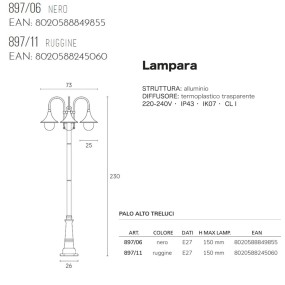 Lampioncino classico Livos LAMPARA 897 E27 LED alluminio