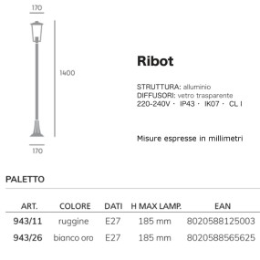 Linterna clásica Livos RIBOT 943 E27 LED