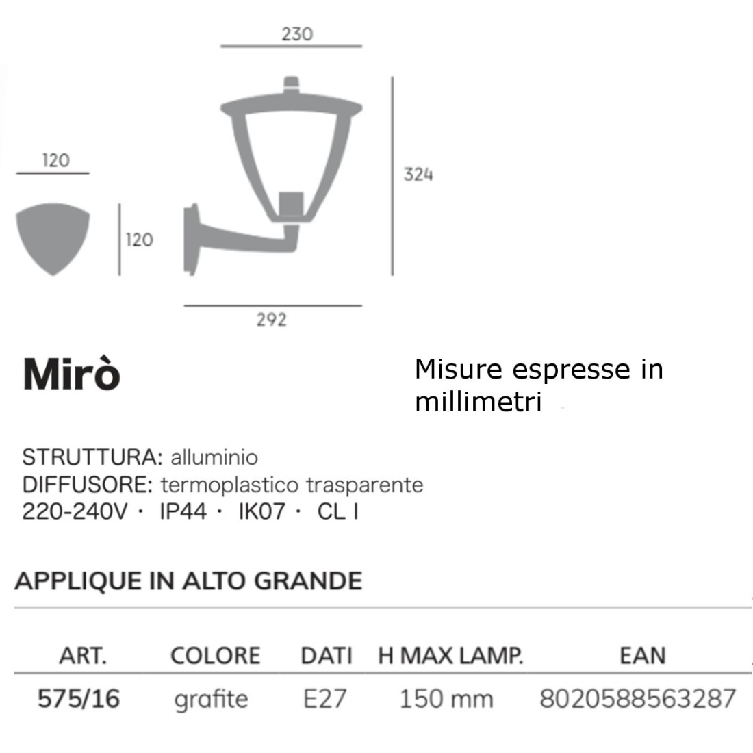 Klassische Wandleuchte Livos MIRO 575 16 E27 LED Aluminium