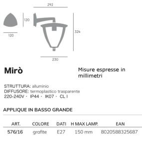 Applique classico Livos MIRO 576 16 E27 LED alluminio