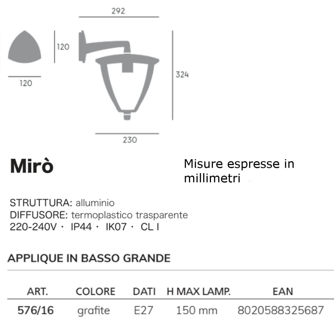 Applique classique Livos MIRO 576 16 E27 LED aluminium