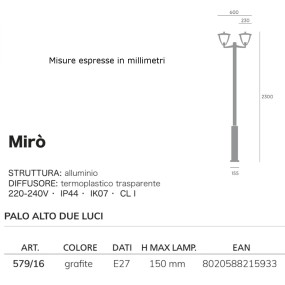 Klassische Straßenleuchte Livos MIRO 579 16 E27 LED
