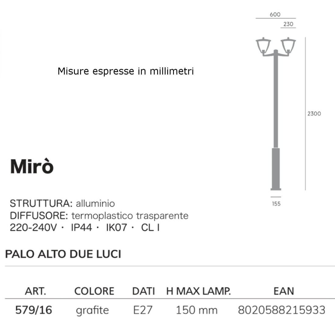 Klassische Straßenleuchte Livos MIRO 579 16 E27 LED