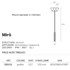 Klassische Straßenleuchte Livos MIRO 580 16 E27 LED Aluminium