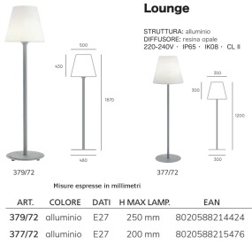 Piantana moderna Livos LOUNGE 379 377 E27 LED alluminio resina