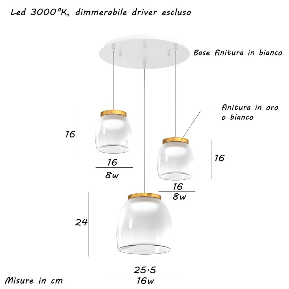 Lampadario moderno Top Light DRUM 1192 BI S3 TMIX ORO