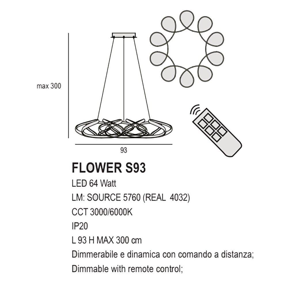 Promoingross LED-Kronleuchter FLOWER S93 LED CCT