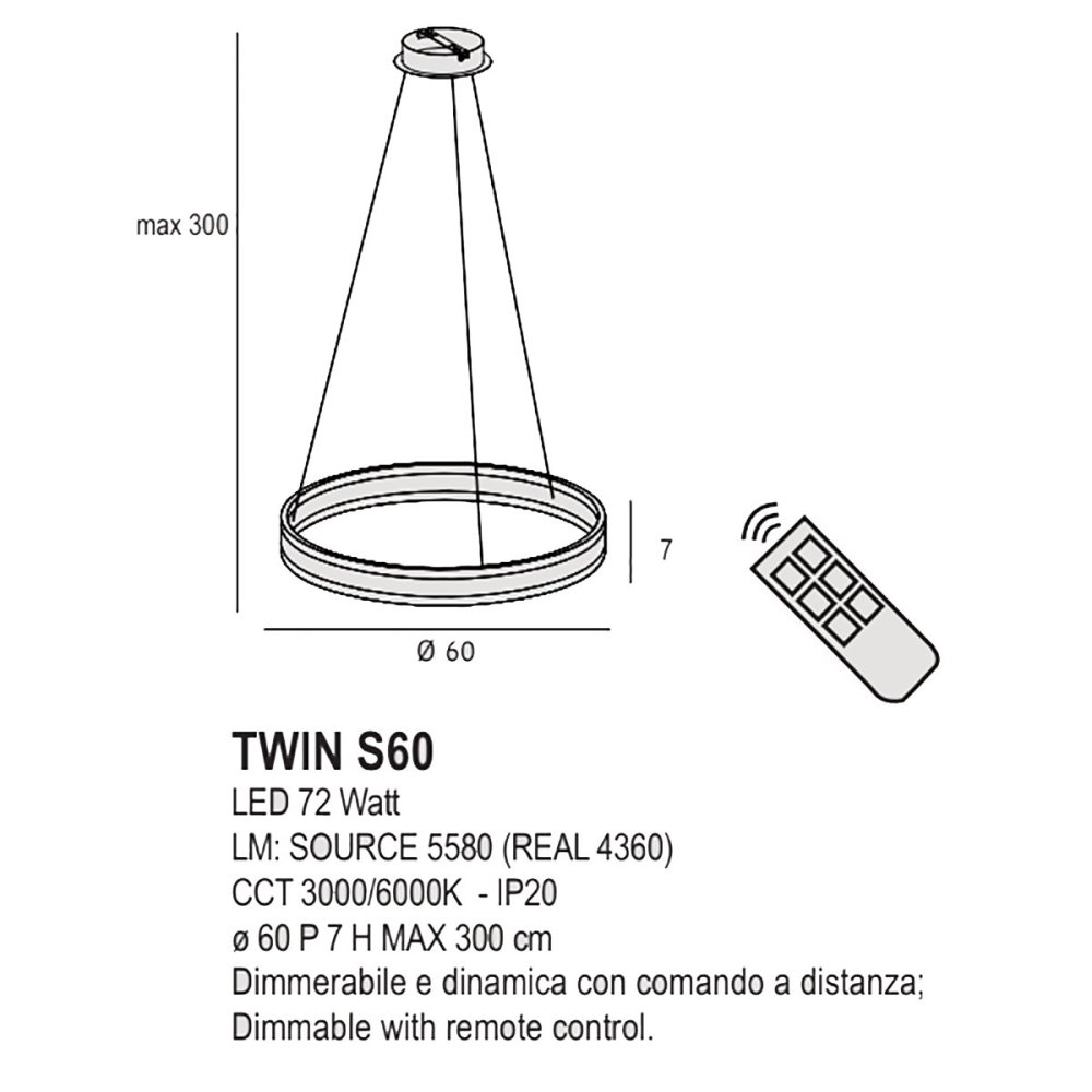 Lampadario led Promoingross TWIN S60 LED CCT