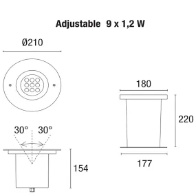 PAN International Spot encastrable BART MULTILED RÉGLABLE 9x1,2W
